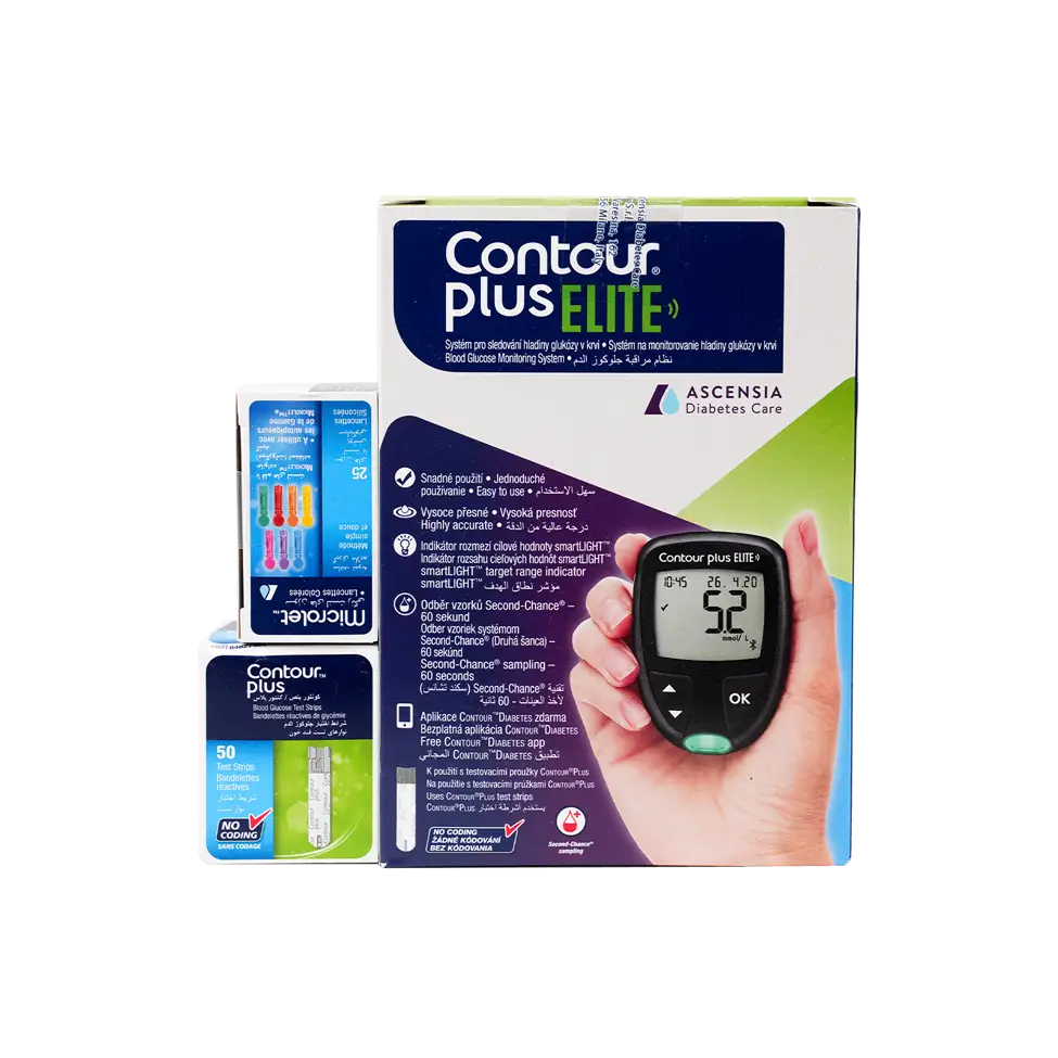 Contour Plus Elite Glucometer+50 strips+25 Lancets