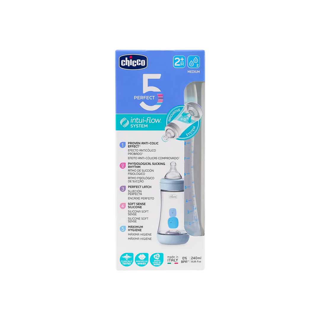 51157-Chicco Perfect 5 Medium Bottle Blue 240ml (2m+) +2