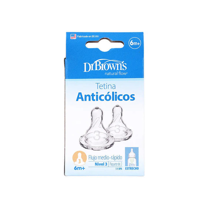 51258-Dr Browns Natural Flow 2 Silicone Nipples(6m+) +3