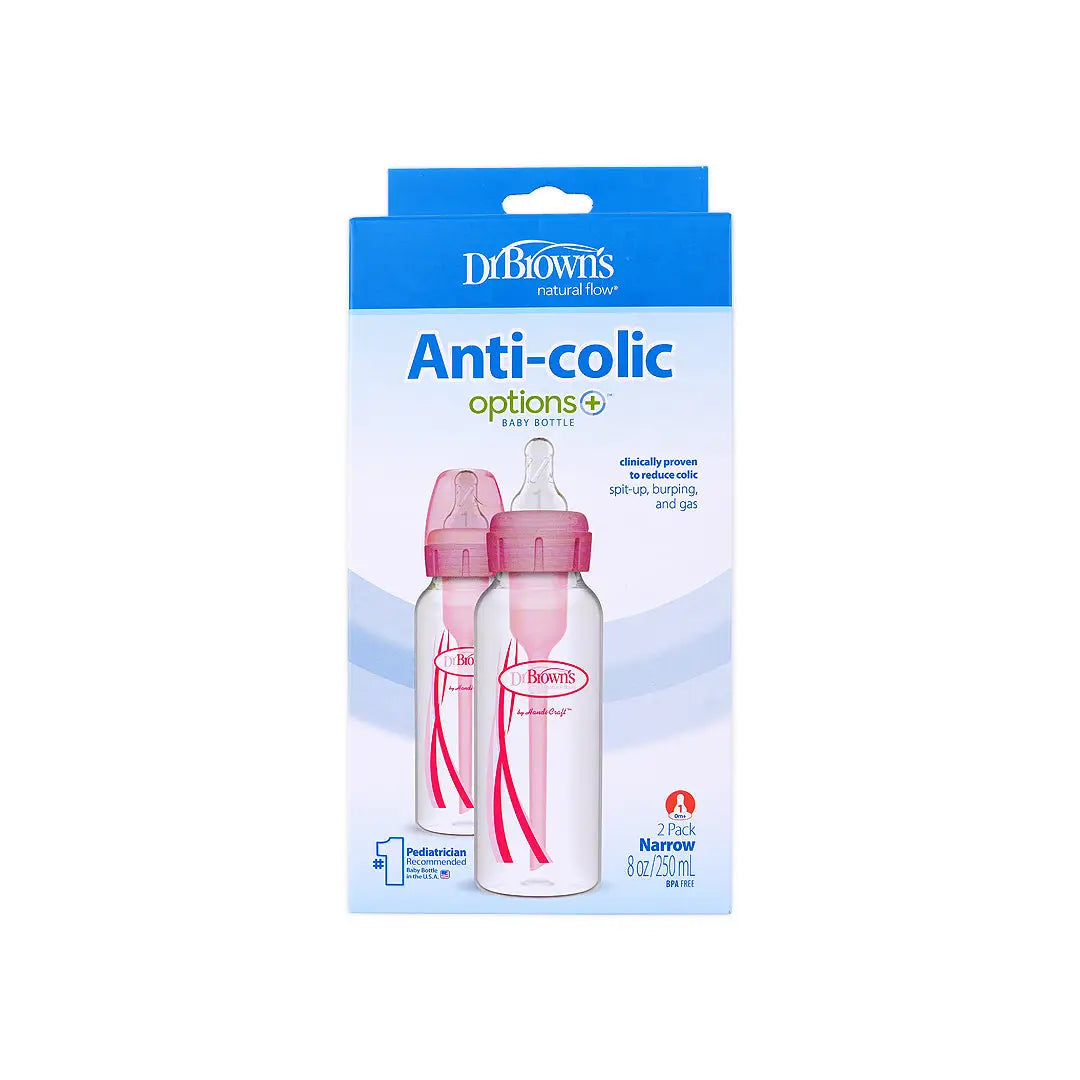 51265-Dr Browns Anti-Colic Baby Bottle(0m+)Pink 2x250ml +1