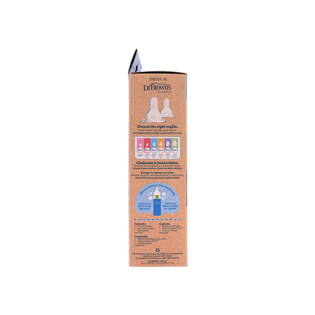 Dr Browns Anti-Colic Baby Glass Bottle(0m+)2x250ml
