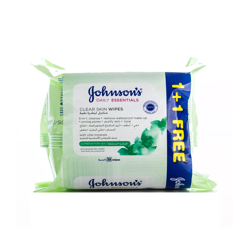 Johnson Daily Essentials Clear Skin Wipes (1+1)