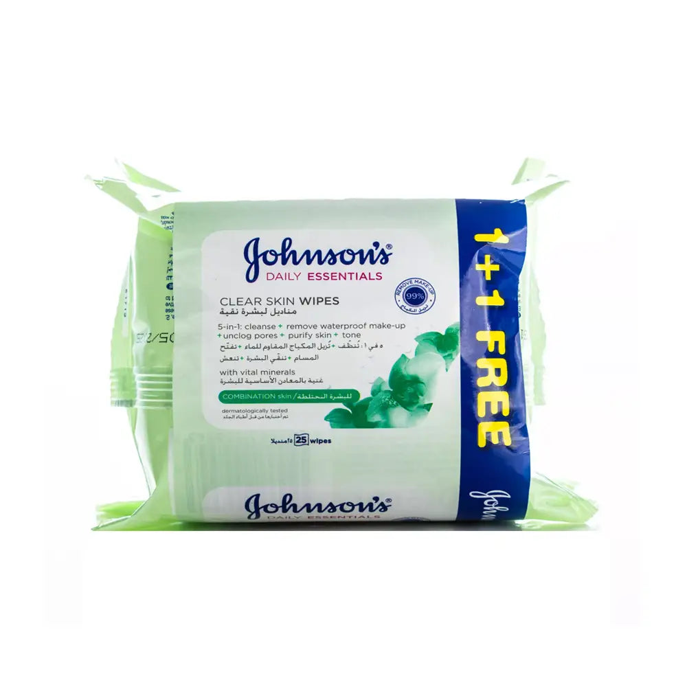 Johnson's Clear Skin Wipes 25Pcs (1+1)-Offer