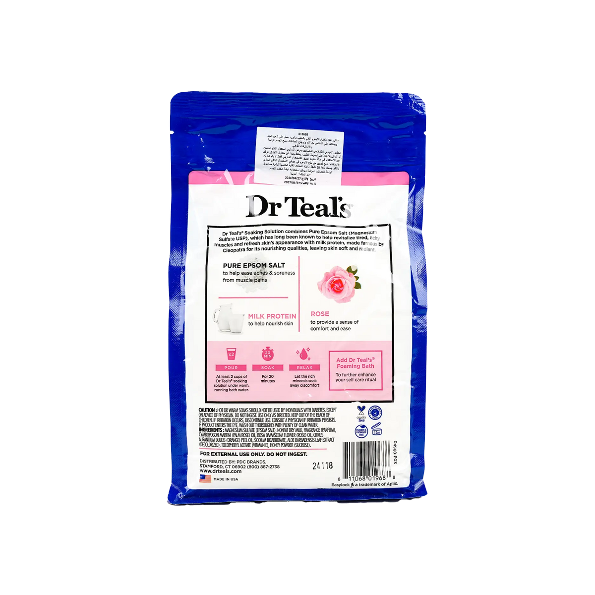 51652-Dr Teals Pure Epsom Salt Soaking Solution 1.36Kg-Rose & Milk +1