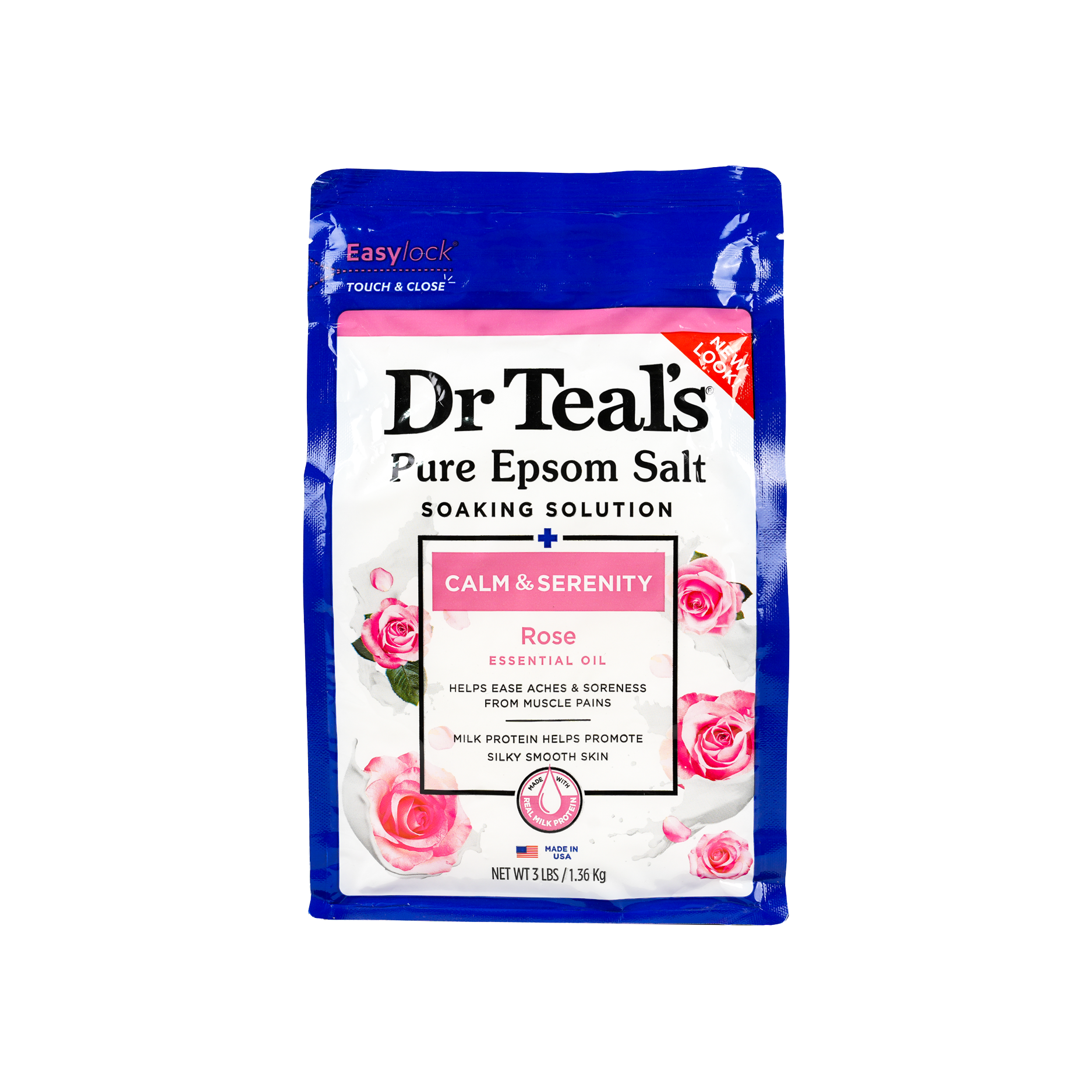 Dr Teals Pure Epsom Salt Soaking Solution 1.36Kg-Rose & Milk