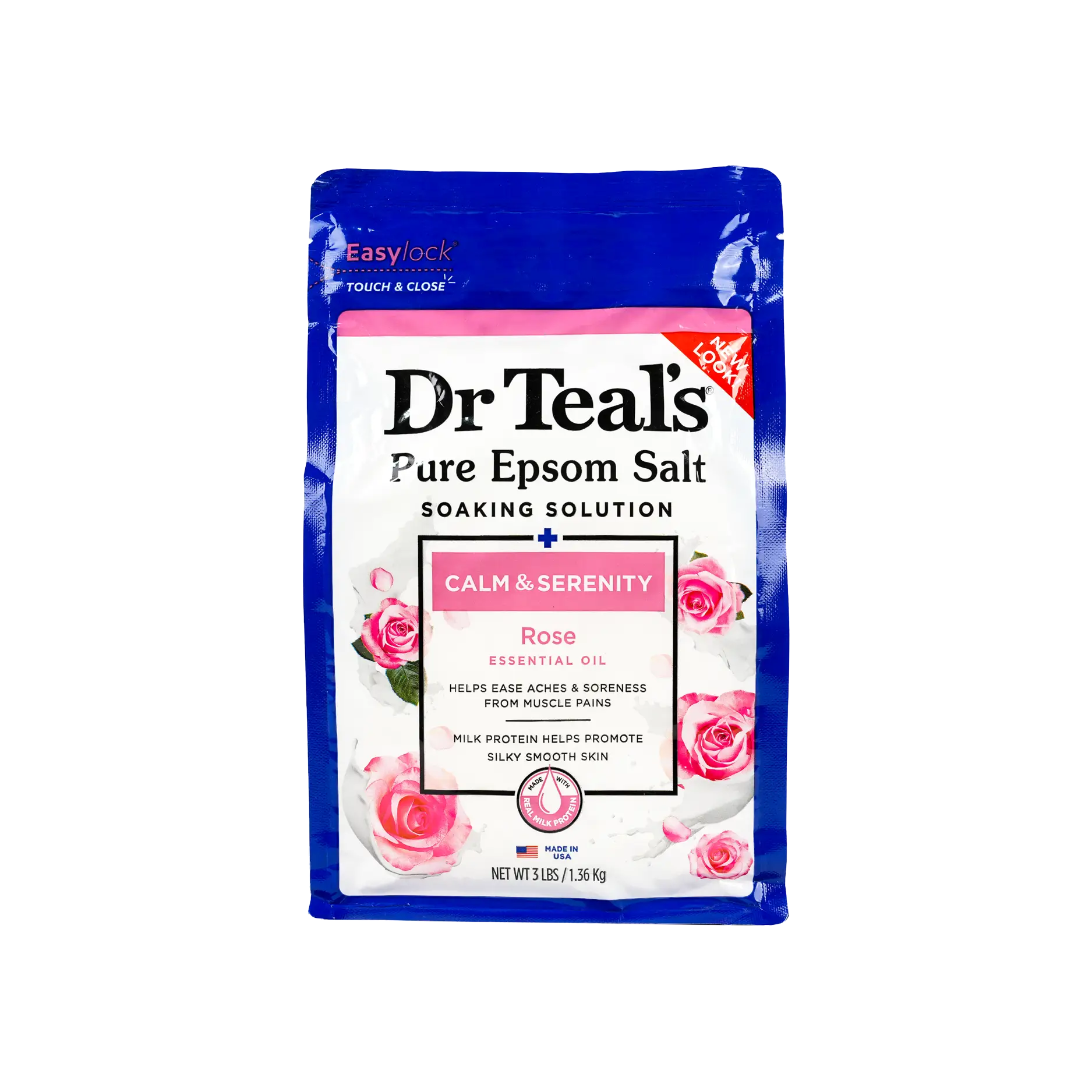 Dr Teals Pure Epsom Salt Soaking Solution 1.36Kg-Rose & Milk
