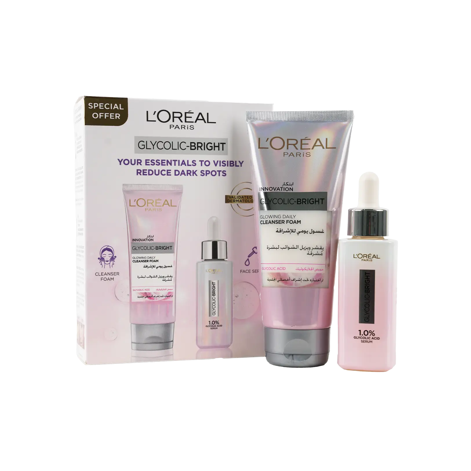 L'oreal Glycolic-Bright Serum30ml+Glowing Cleanser Foam100ml