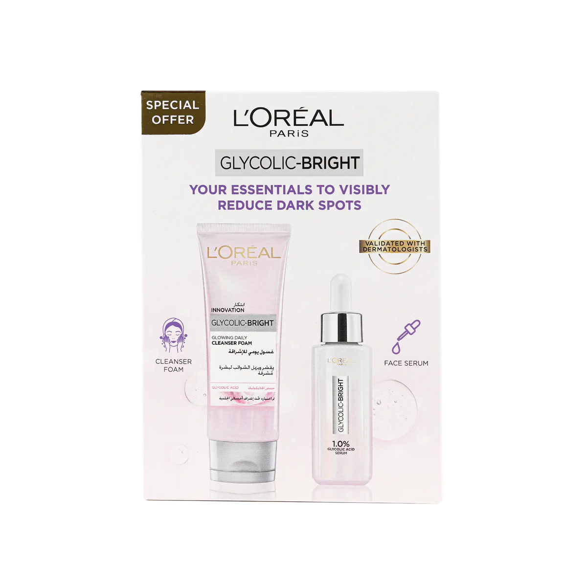 51683-L'oreal Glycolic-Bright Serum30ml+Glowing Cleanser Foam100ml +1