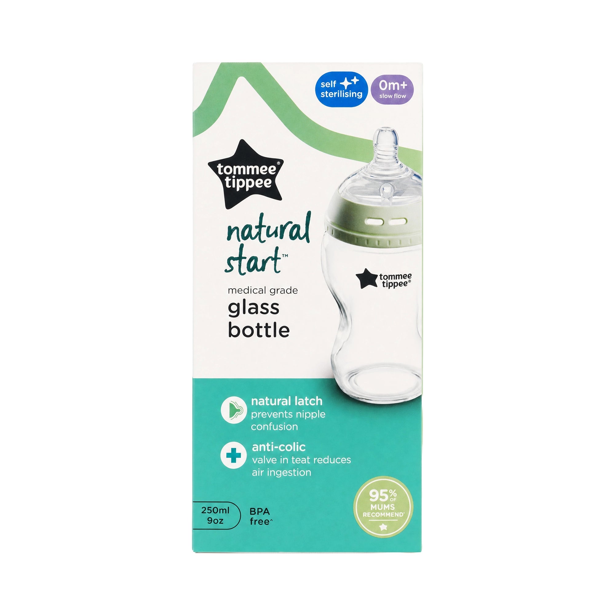 51725-Tommee Tippee Anti-Colic Glass Bottle 0m+ 250ml-4385 +1