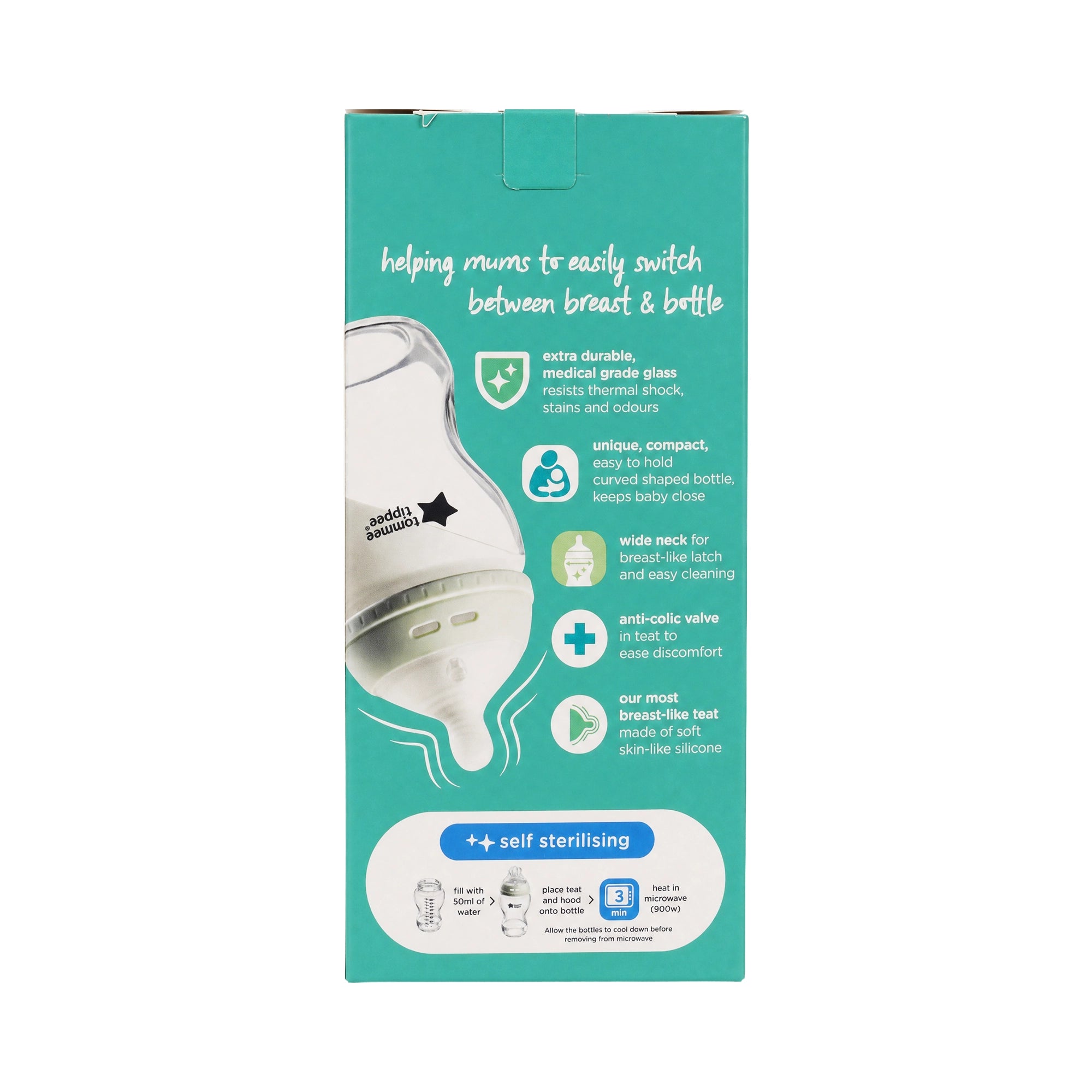 51725-Tommee Tippee Anti-Colic Glass Bottle 0m+ 250ml-4385 +2
