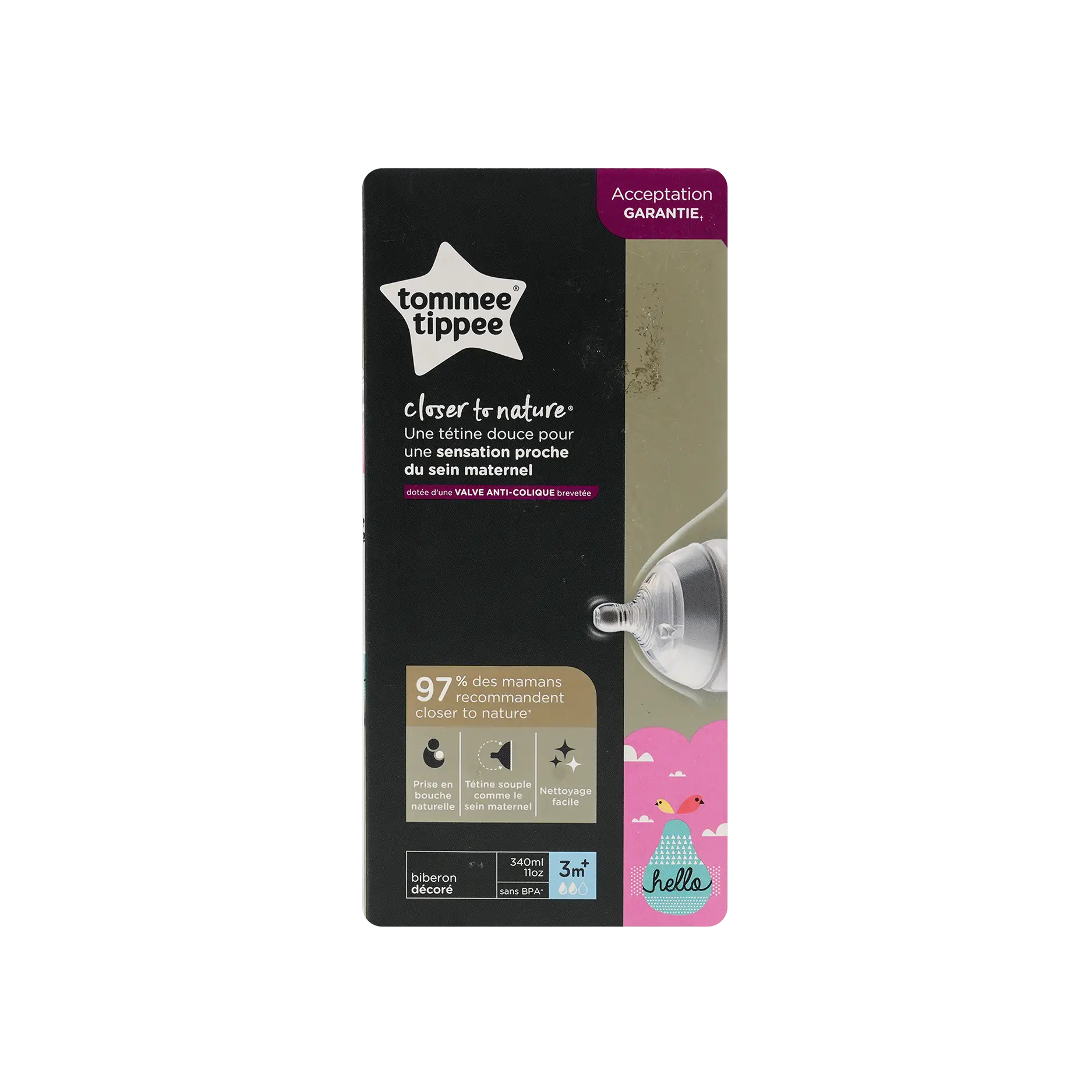 Tommee Tippee Closer To Nature Bottle 3m+ Pink 340ml-6983