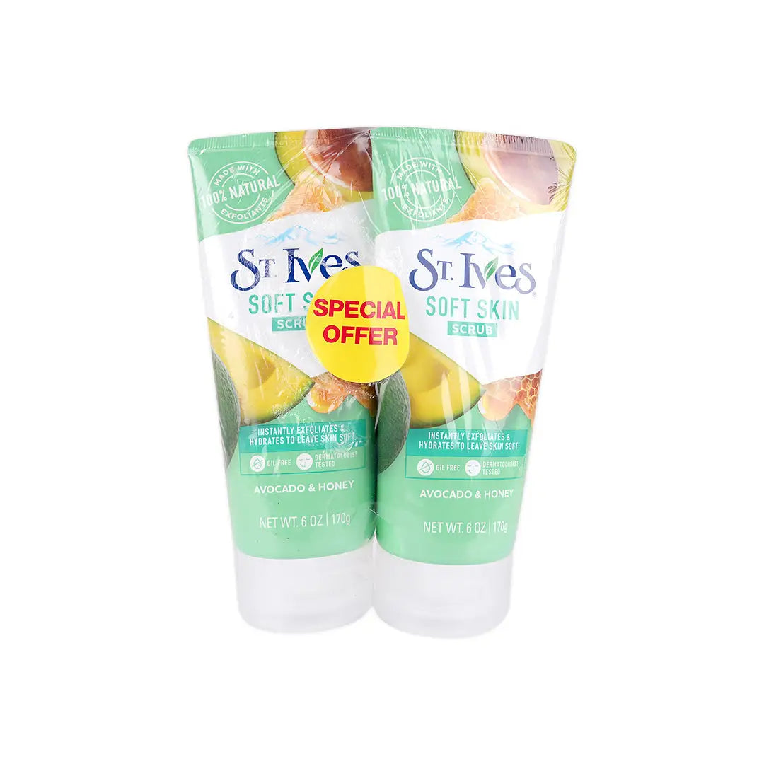 51890-St.Ives Soft Skin Scrub 170g-Avocado & Honey 1+1 Offer