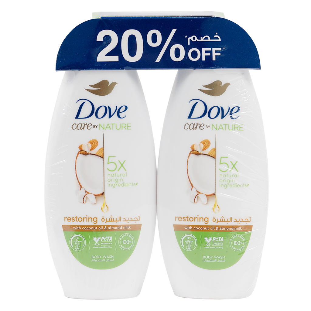 Dove Restoring BodyWash 2X250ml-Coconut & Almond 20%Off
