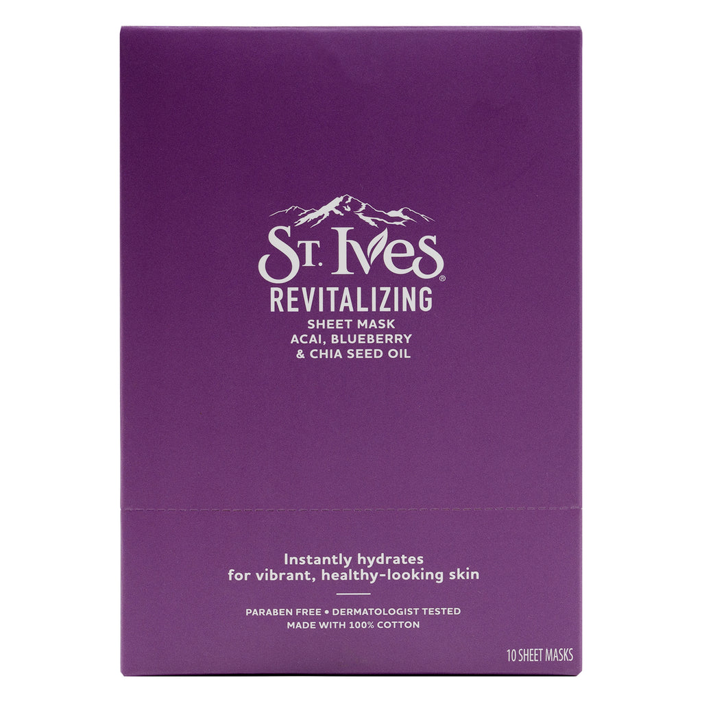 St.Ives Revitalizing 10 Sheet Masks-Acai,Blueberry &ChiaSeed