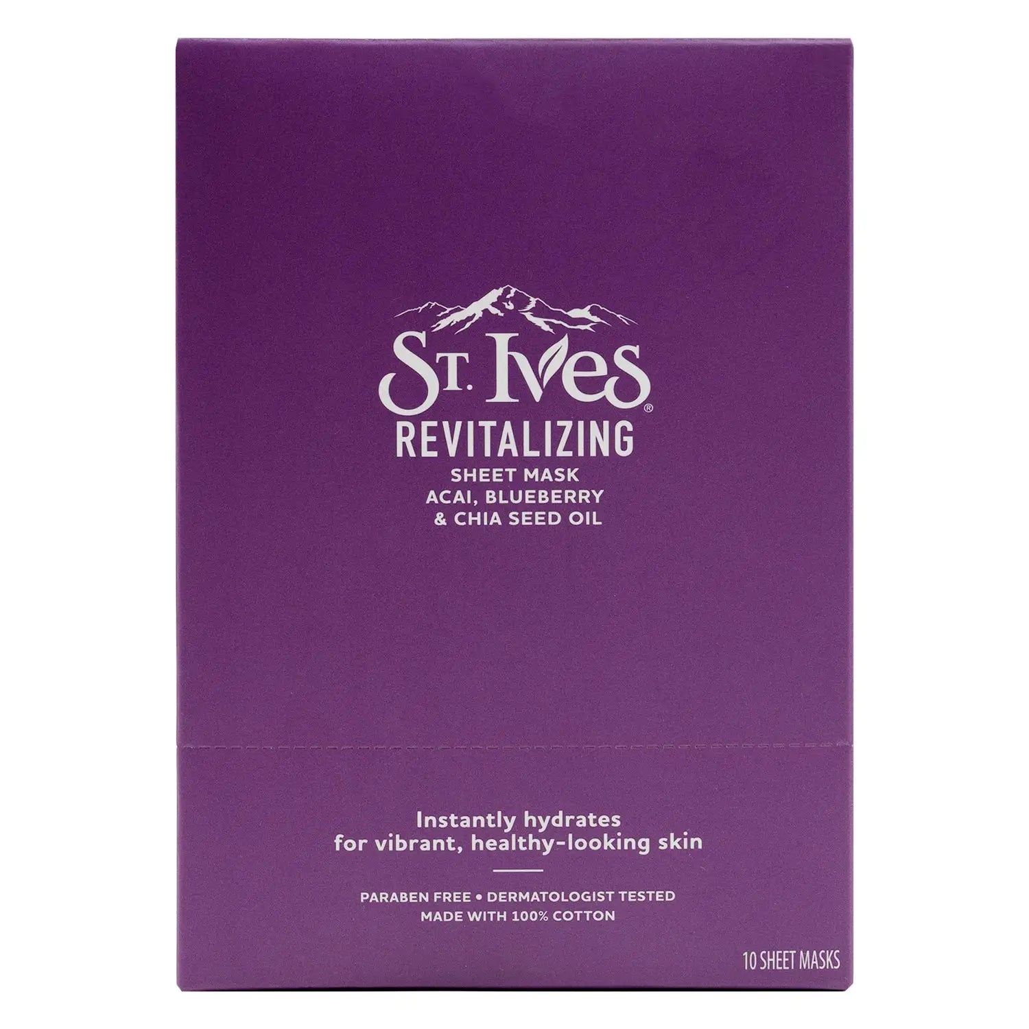 St.Ives Revitalizing 10 Sheet Masks-Acai,Blueberry &ChiaSeed