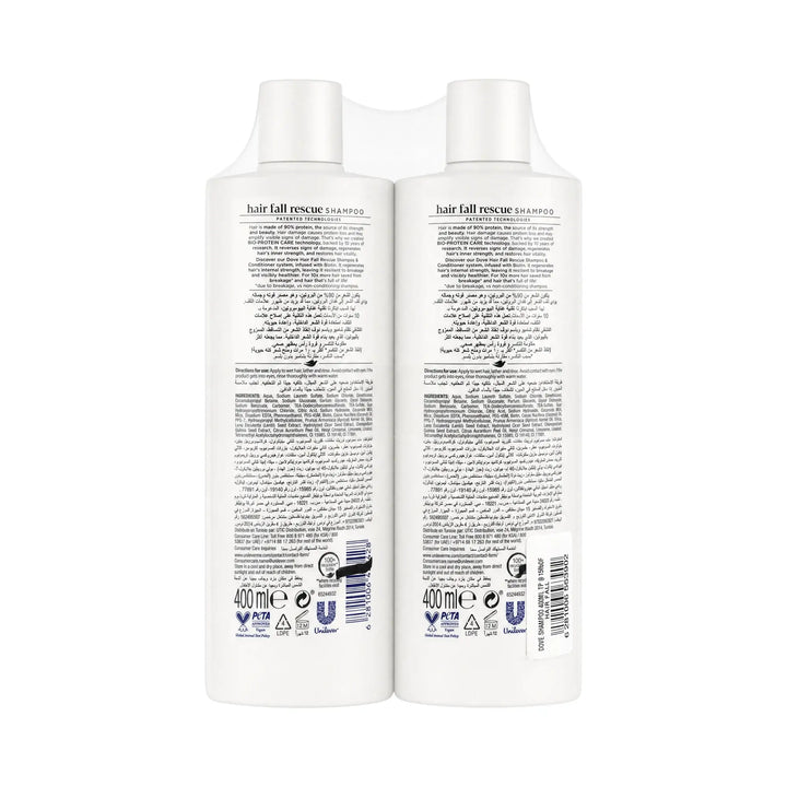 51949-Dove Hair Fall Rescue Shampoo 2X400ml15% Off +2