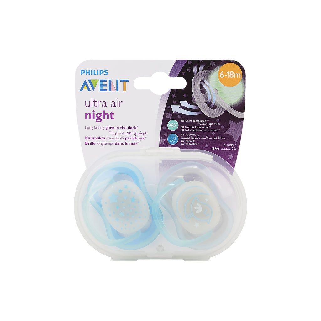 Avent Ultra Air Soother Glow 6-18m 2Pcs Boy-F376/21(PA216)