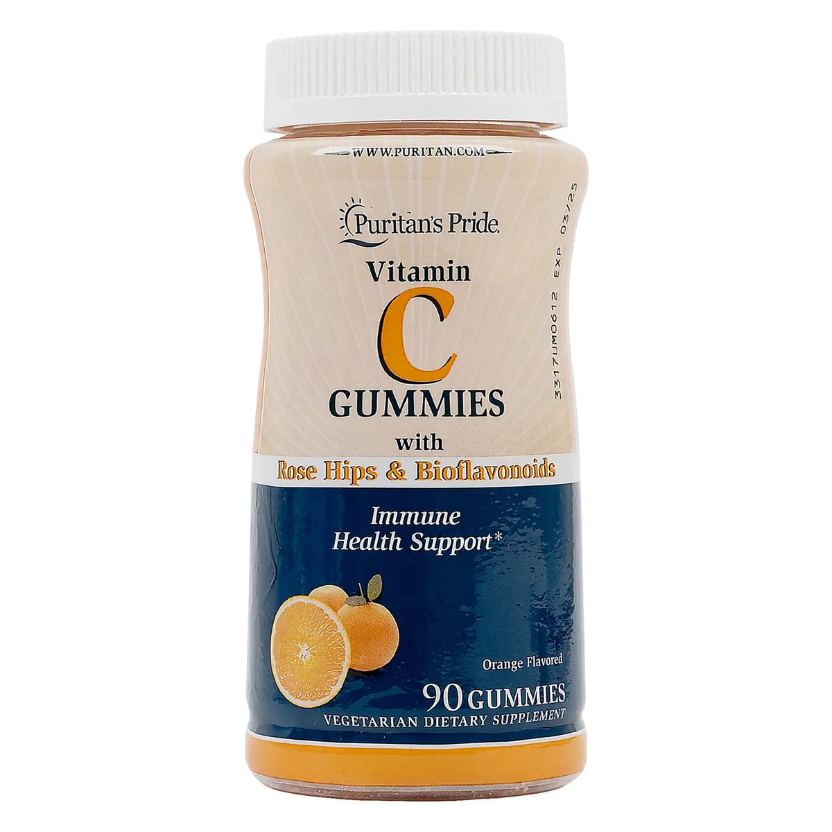 52205-Puritans Pride Vitamin C With Rose Hips 120mg 90Gum - Orange