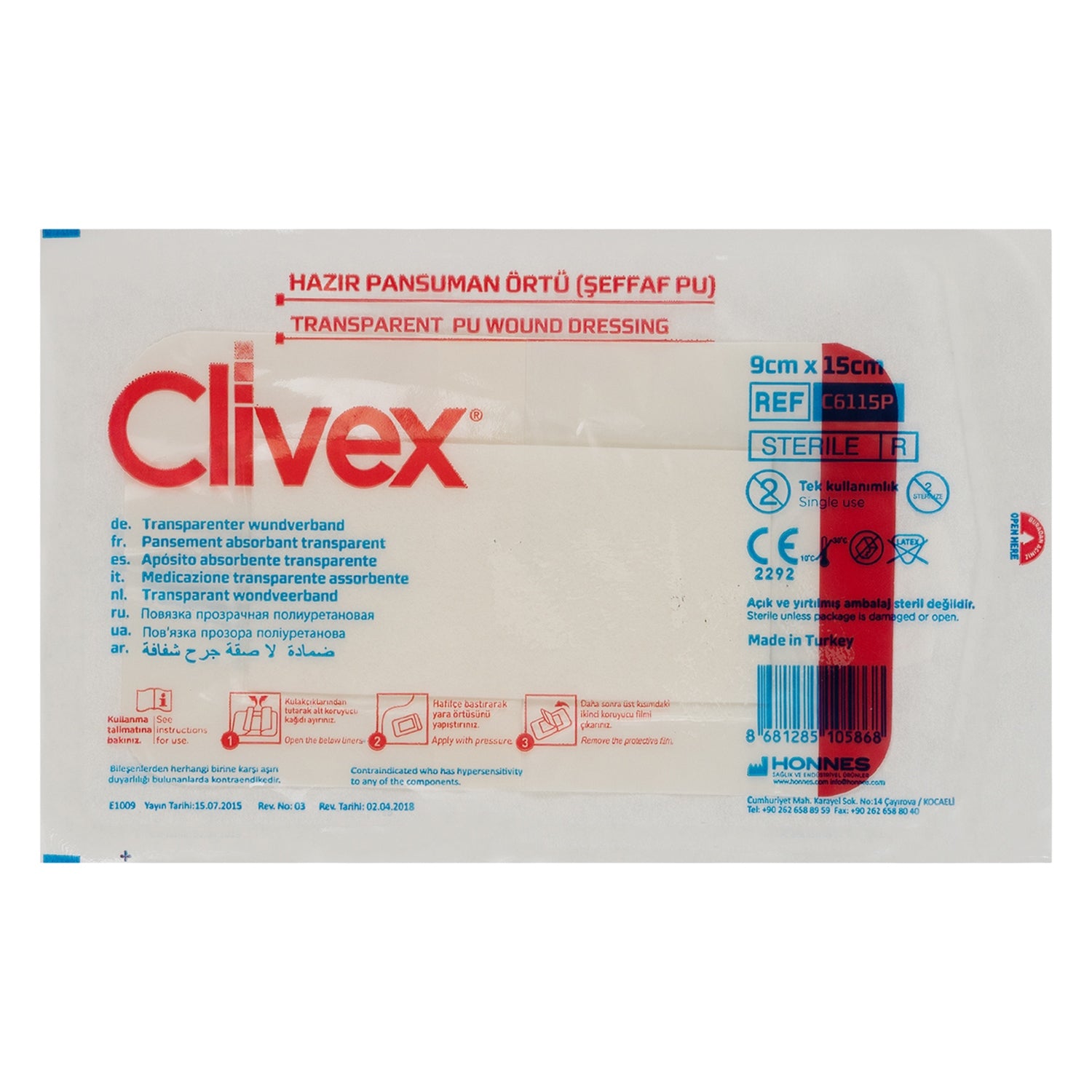 Clivex Transparent Wound Dressing 9X15cm 1Pcs - 5868