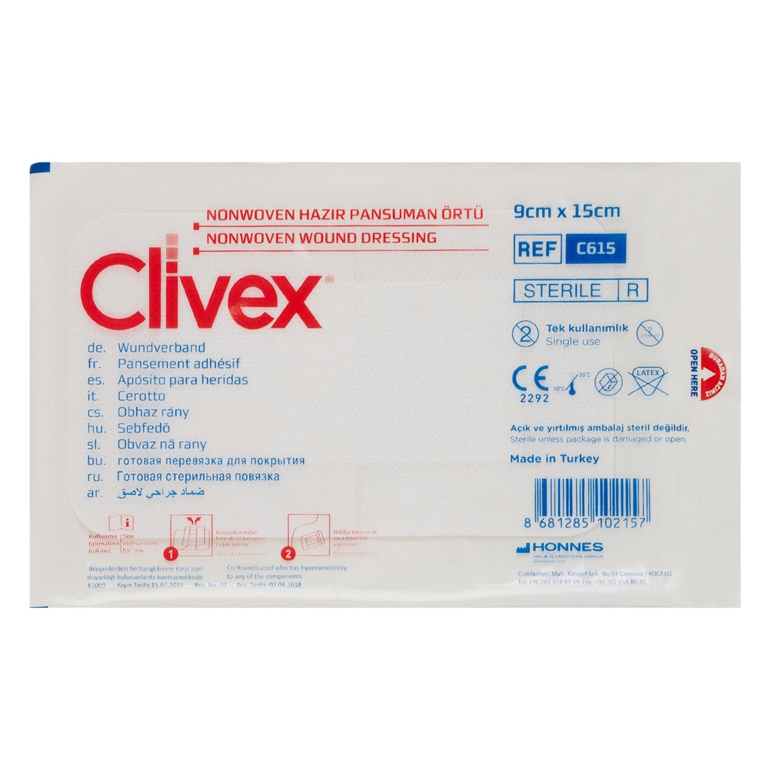 Clivex NonWoven Wound Dressing 9X15cm 1Pcs - 2157