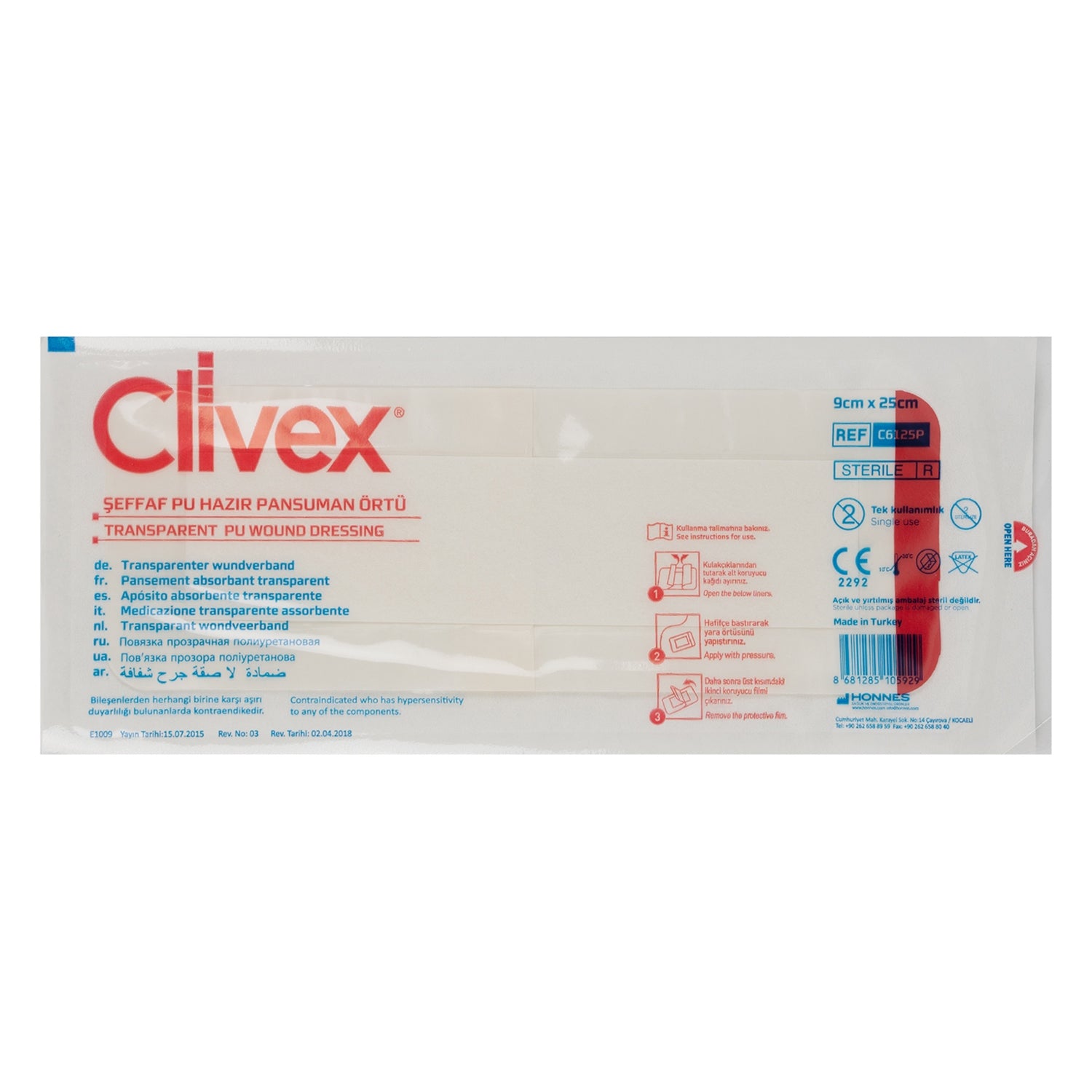 Clivex Transparent Wound Dressing 9X25cm 1Pcs - 5929