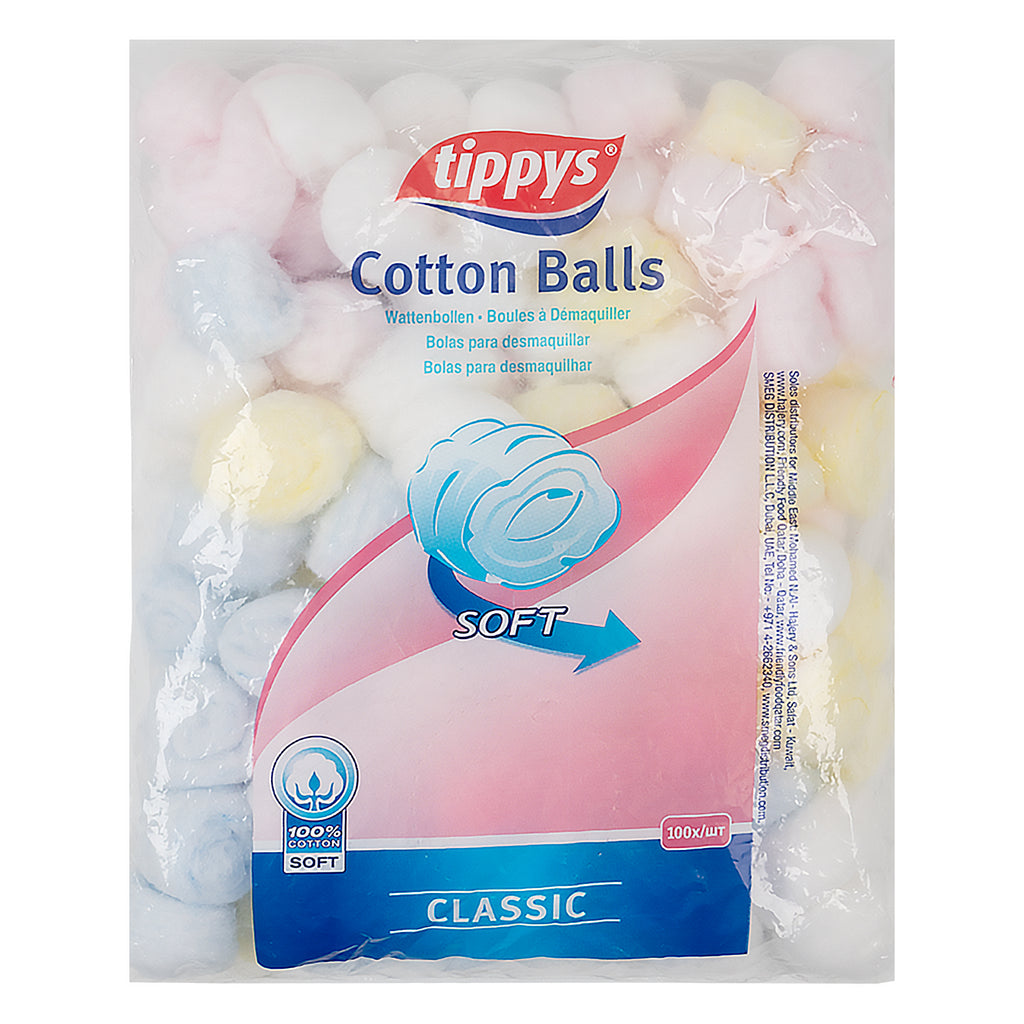 Tippys Cotton Balls Color Classic 100Pcs - Soft