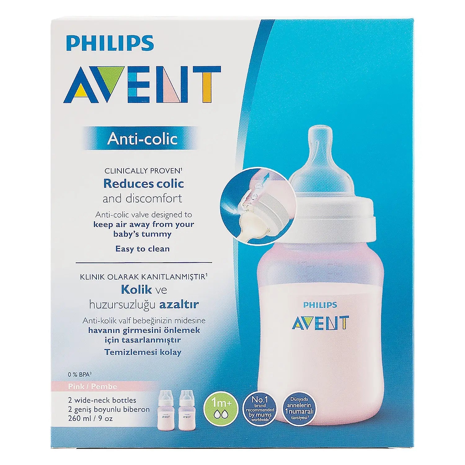 Avent Anti-Colic Baby Bottle 1m + 260ml 2PcsPink-F814/62 PA577