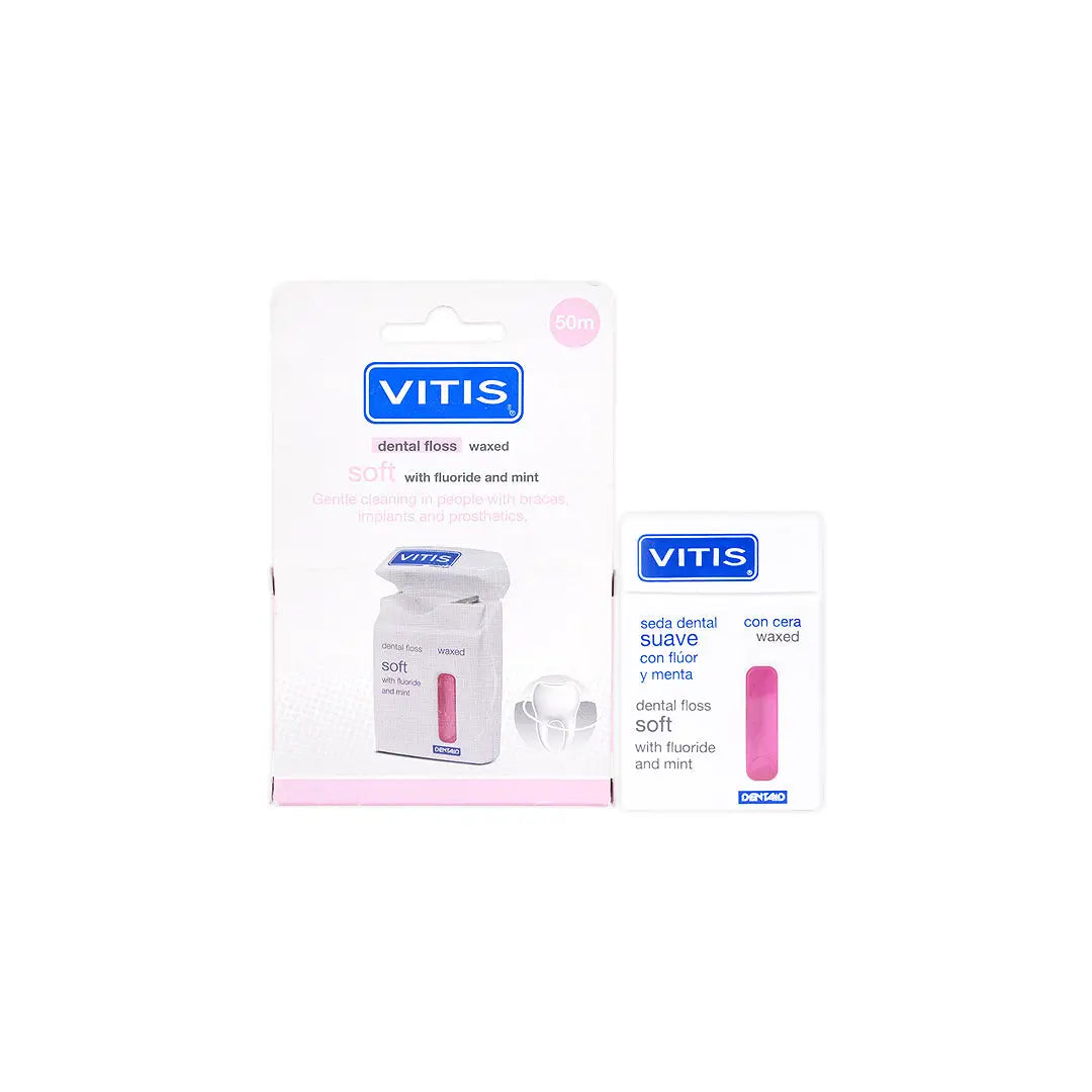 52457-Vitis Soft Dental Floss Waxed 50m -Pink