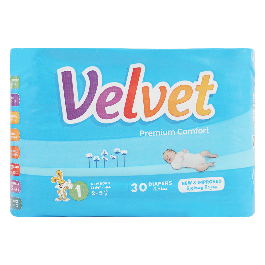 Velvet No.1 Baby Diapers New Born 30Pcs (2-5KG)