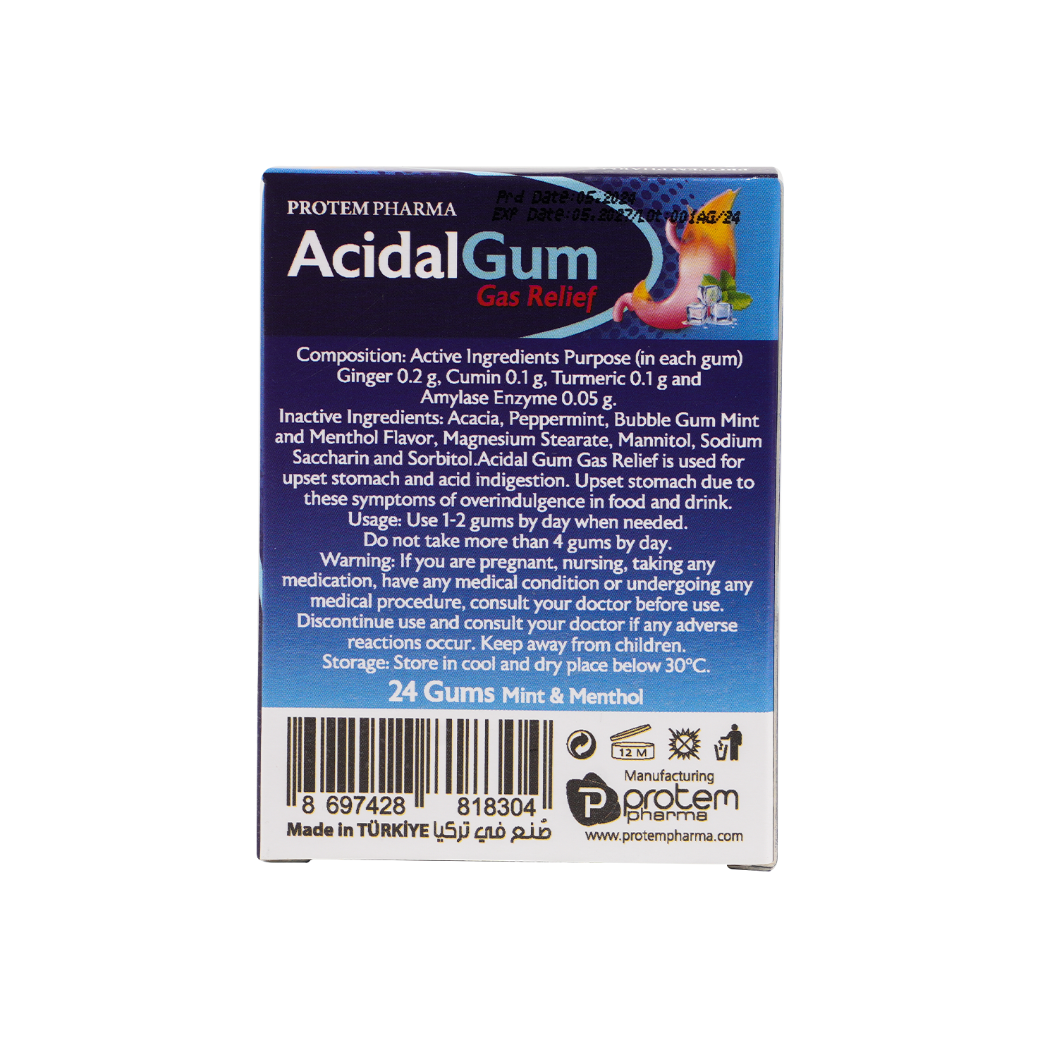 Protem Pharma Acidal Gas Relief 24Gums