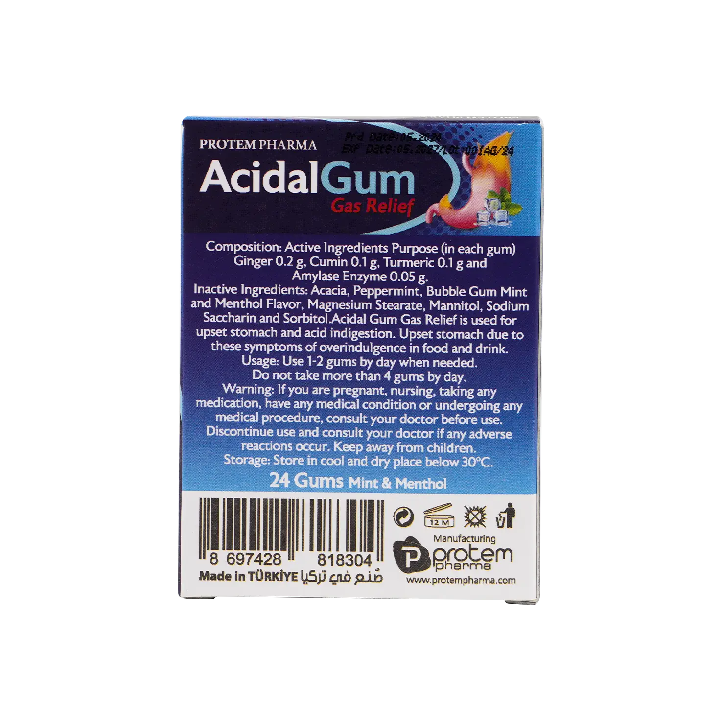 Protem Pharma Acidal Gas Relief 24Gums