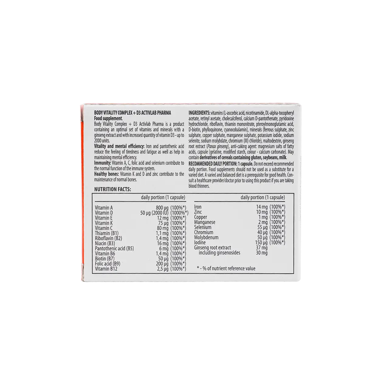 Activlab Pharma Body Vitality Complex +D3 30Capsules