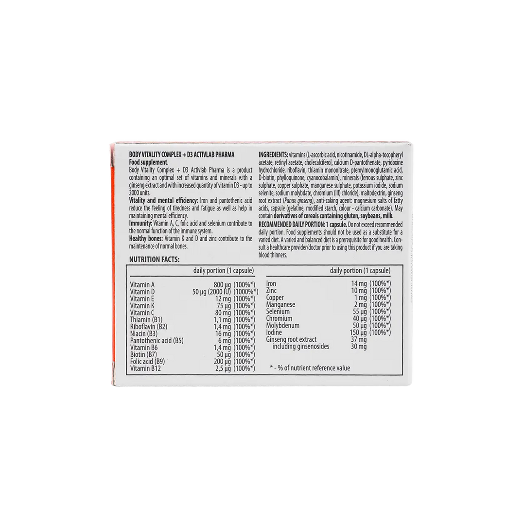 53333-Activlab Pharma Body Vitality Complex +D3 30Capsules +1