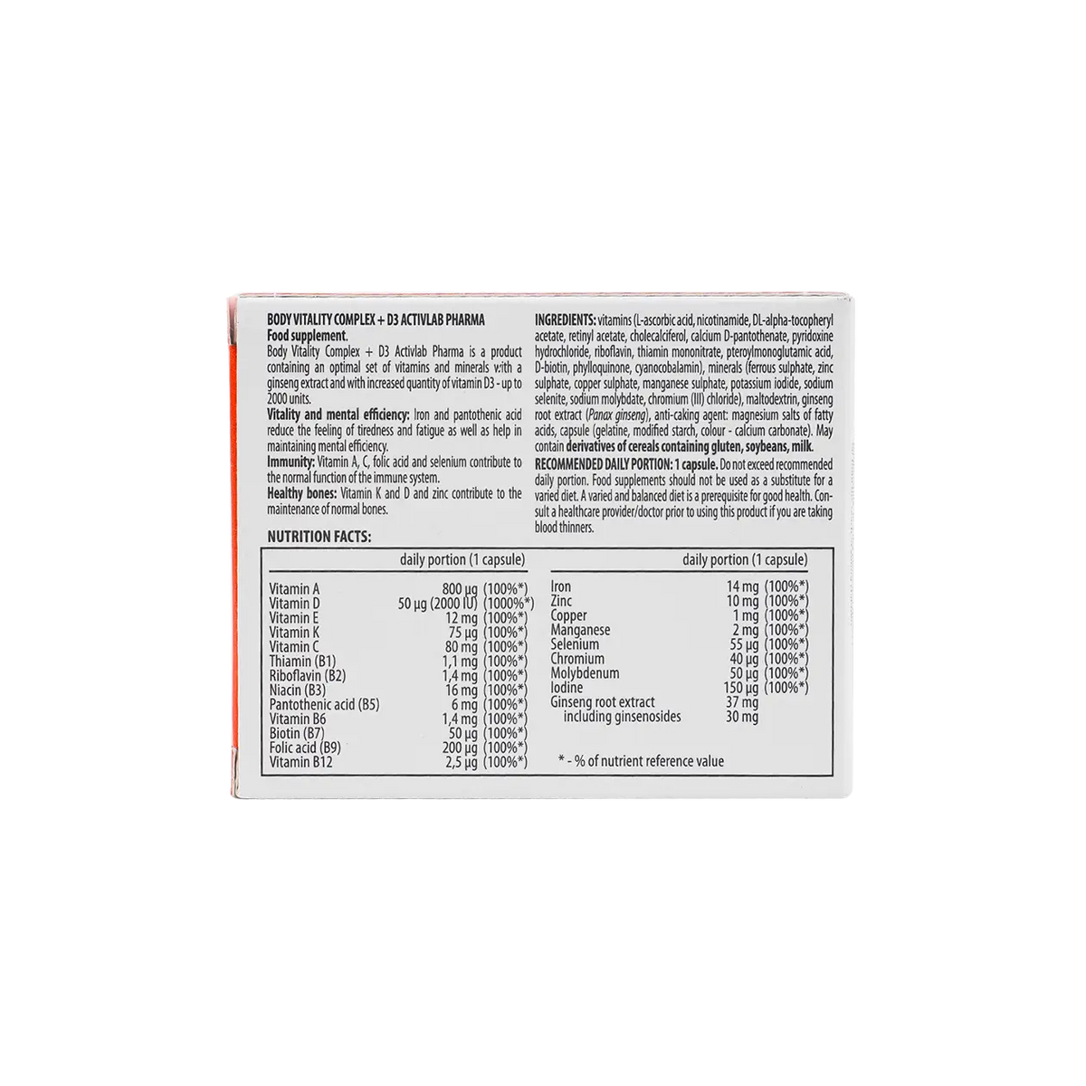 53333-Activlab Pharma Body Vitality Complex +D3 30Capsules +1