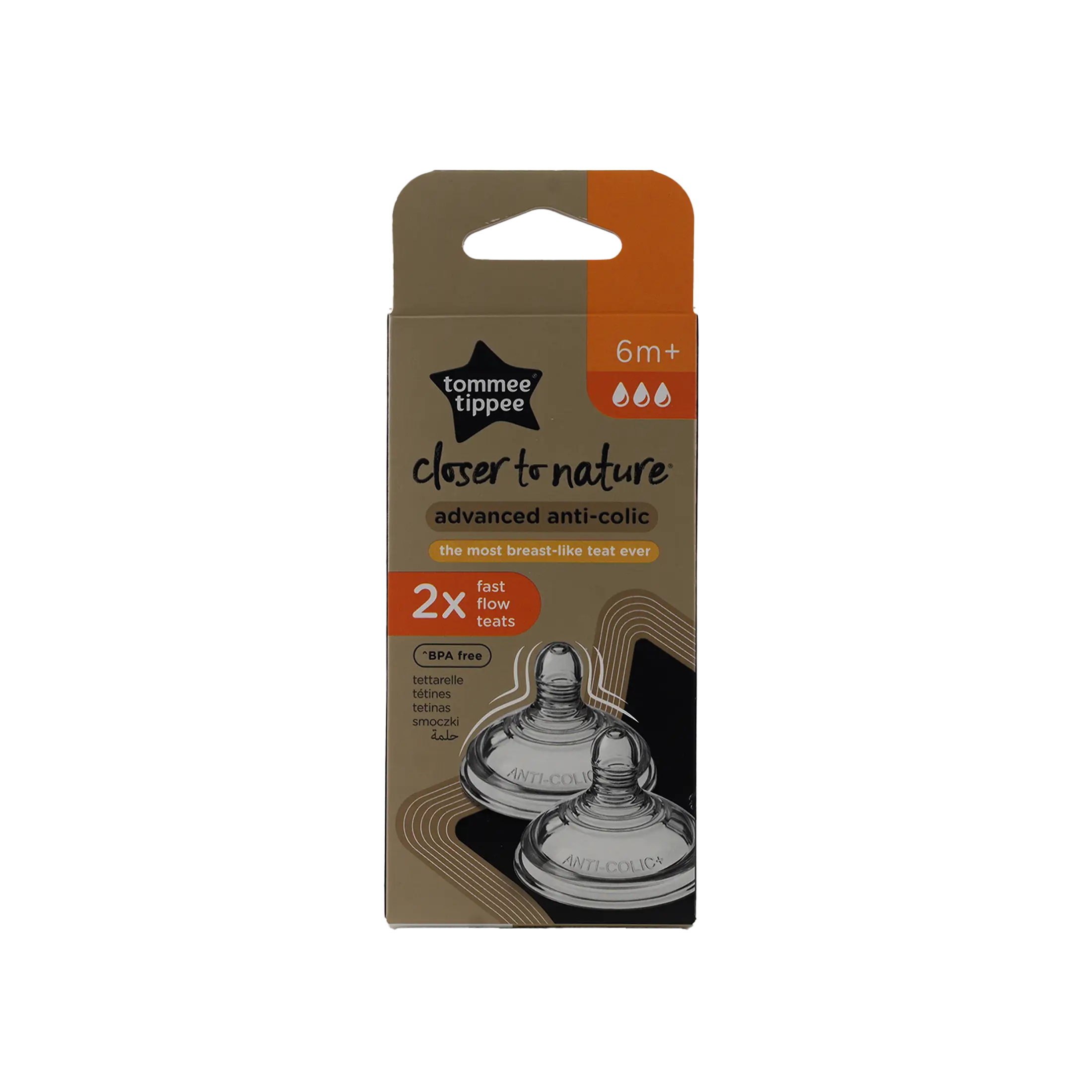 Tommee Tippee Advanced Anti-Colic Teats 6m+Fast Flow 2X-2245