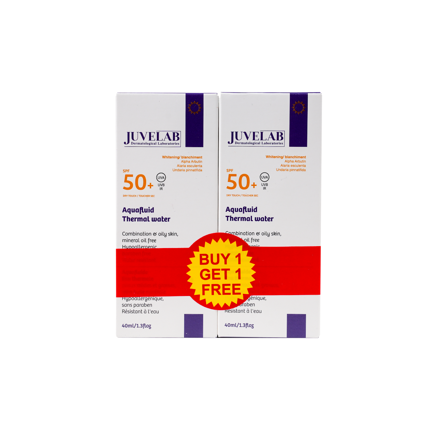 Juvelab Spf50+ Aquafluid Whitening Cream 40ml 1+1 Offer