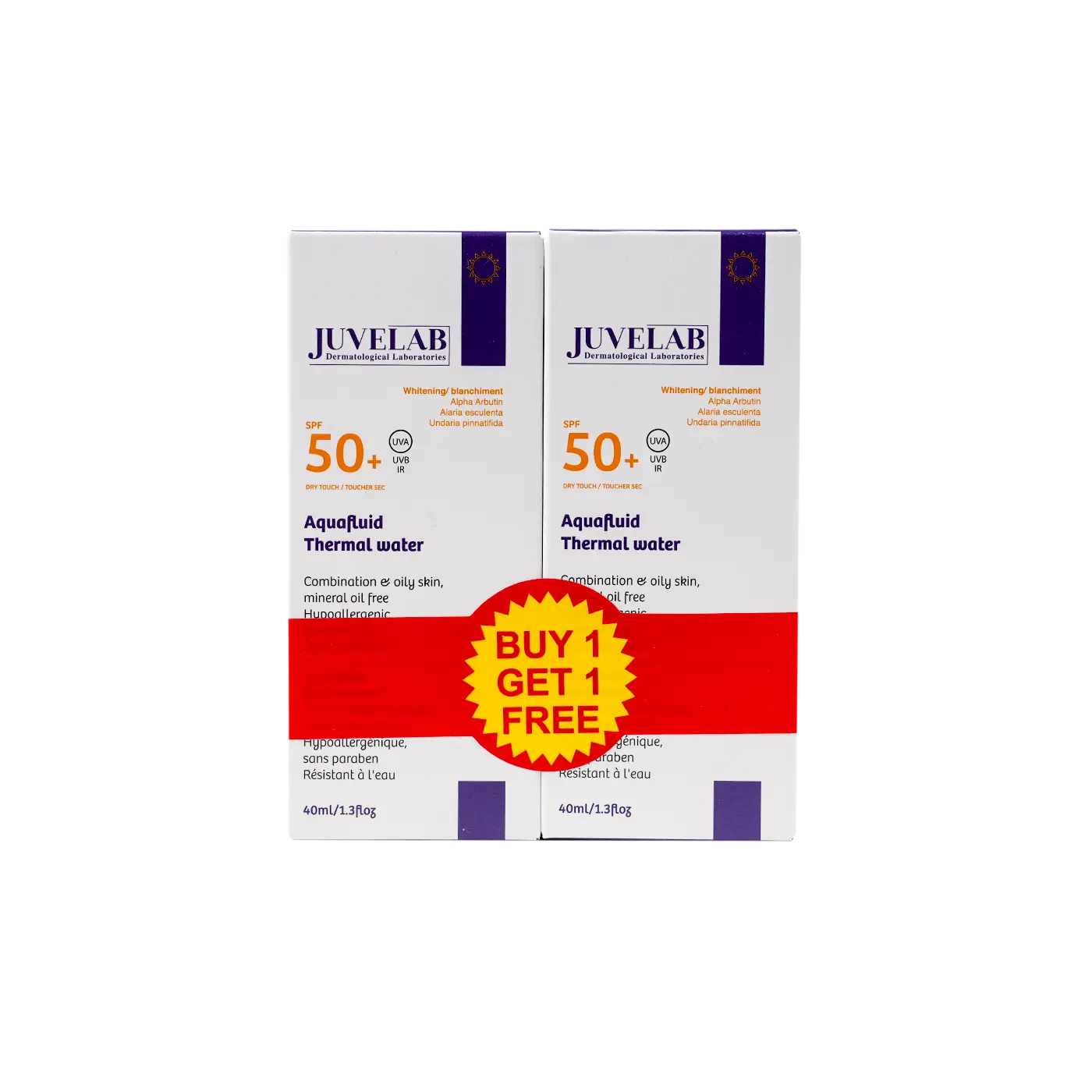 Juvelab Spf50+ Aquafluid Whitening Cream 40ml 1+1 Offer