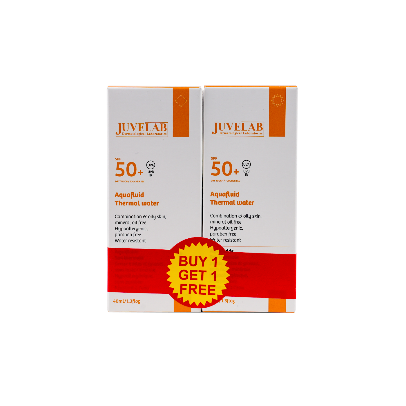 Juvelab Spf50+ Aquafluid Cream 40ml 1+1 Offer