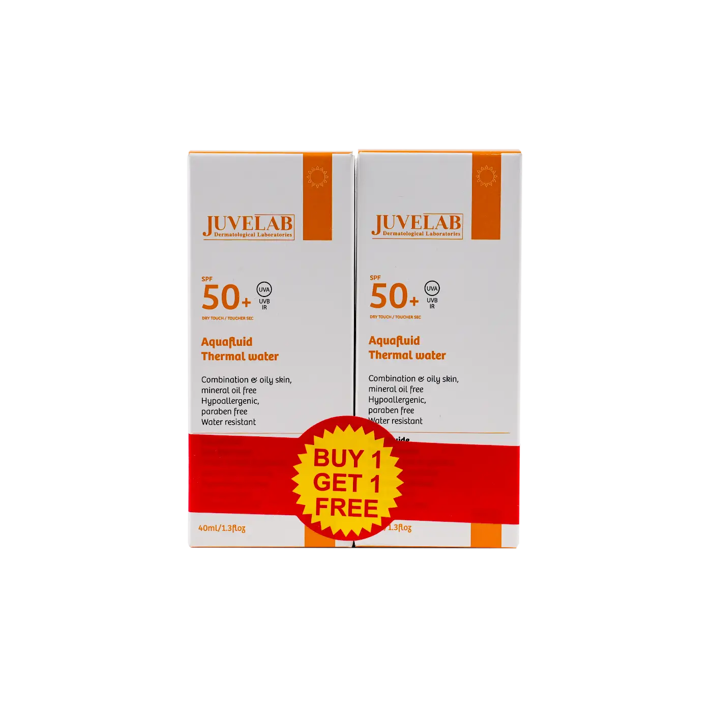 Juvelab Spf50+ Aquafluid Cream 40ml 1+1 Offer