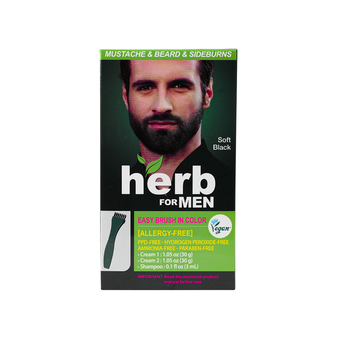 Herb For Men Mustache & Beard Dye Amm Free-Soft Black