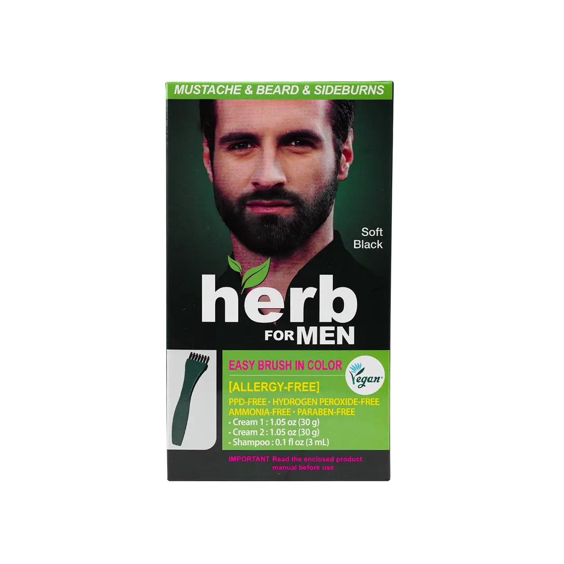 Herb For Men Mustache & Beard Dye Amm Free-Soft Black