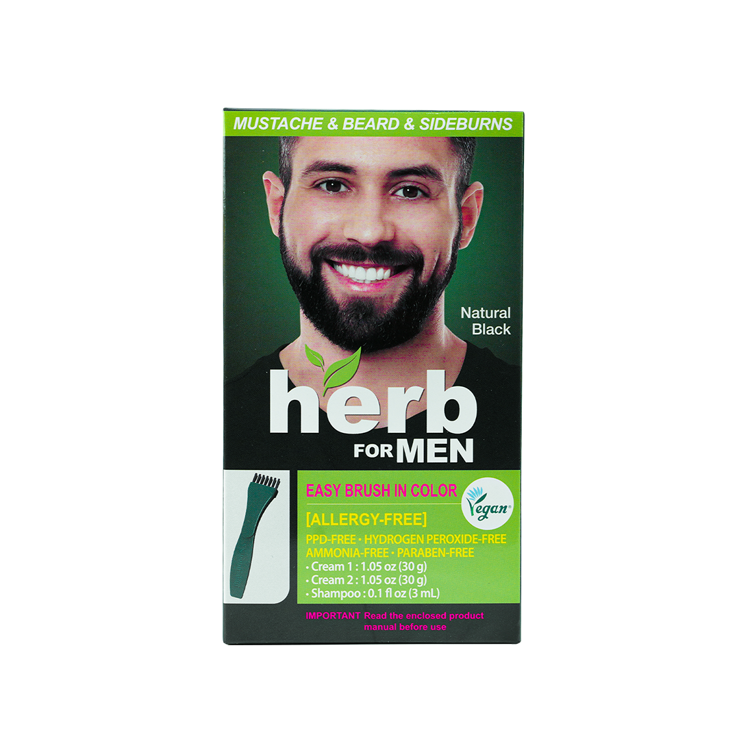 Herb For Men Mustache & Beard Dye Amm Free-Natural Black