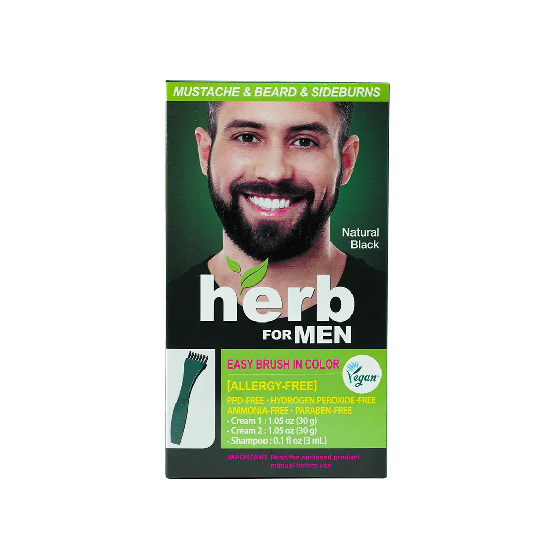 Herb For Men Mustache & Beard Dye Amm Free-Natural Black