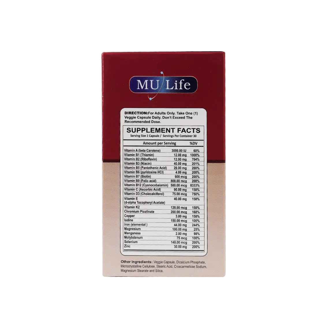Mu Life Prime-Vit 44mg Iron 30 Veggies Capsules