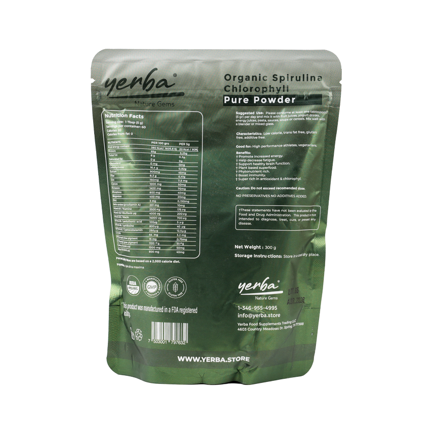 Yerba Organic Spirulina Chlorophyll Powder 300G