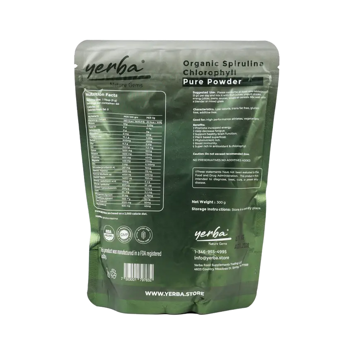53858-Yerba Organic Spirulina Chlorophyll Powder 300G +1