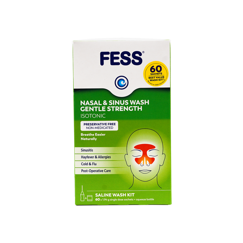 Fess Nasal & Sinus Saline Wash Kit 60 Sachets+Squeeze Bottle