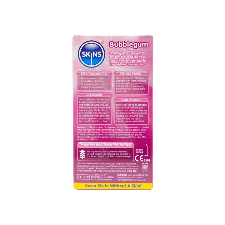 54076-Skins Condom Bubblegum 12pcs +2