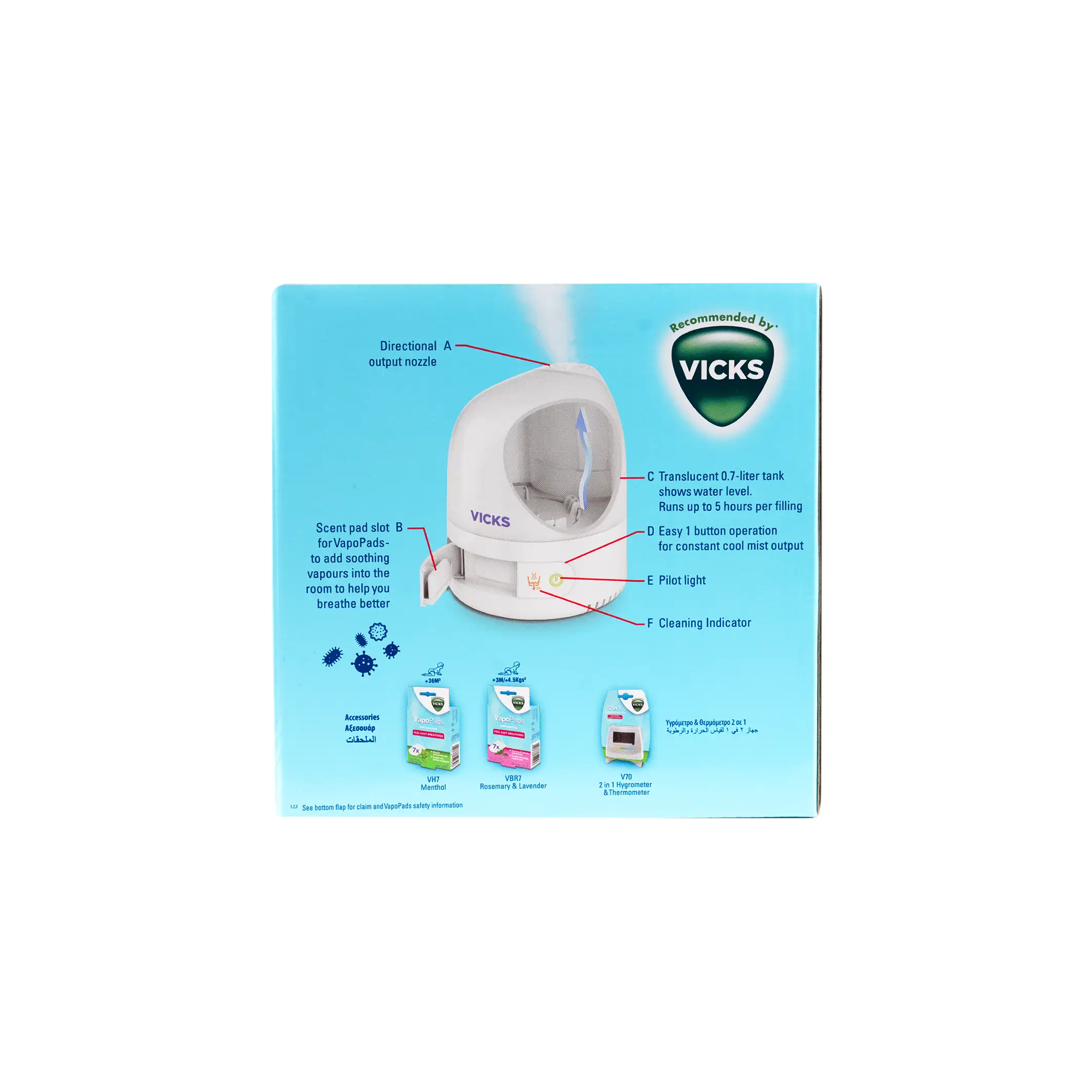 Vicks Humidifier Ultrasonic Cool Mist 0.7L-510