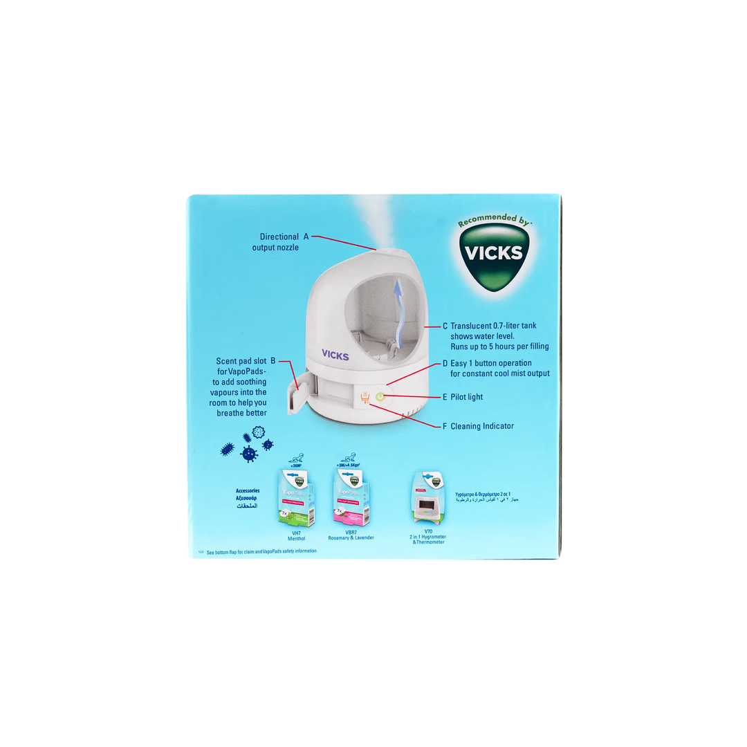 54100-Vicks Humidifier Ultrasonic Cool Mist 0.7L-510 +1